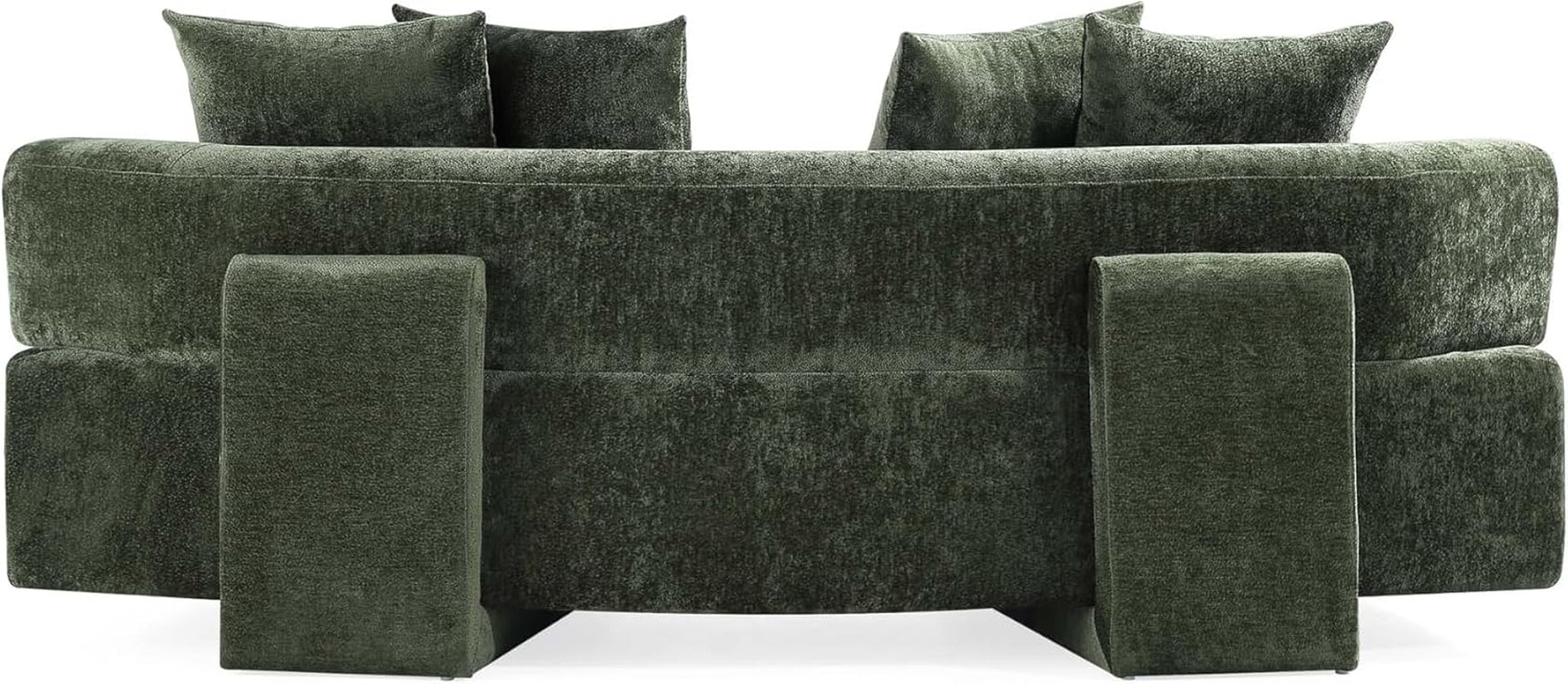 Verandah 90.6” Chenille Sofa with 4 Accent Pillows, Curved Back, Upholstered Wrap around Legs, Mid-Century Modern Living Room Furniture, Fully Assembled Couch, Olive Green