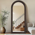 Large Arched Wood Mirror Full Length, 71"X32" Rustic Floor Mirror | Farmhouse with Stand, for Bedroom Living Room Dressing Room Entryway, Free Standing Leaning or Wall Mounted, Brown