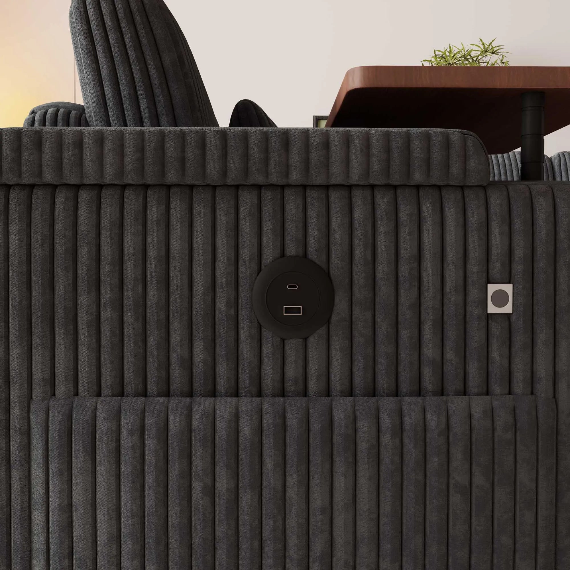 Dark gray corduroy U shaped sleeper sectional