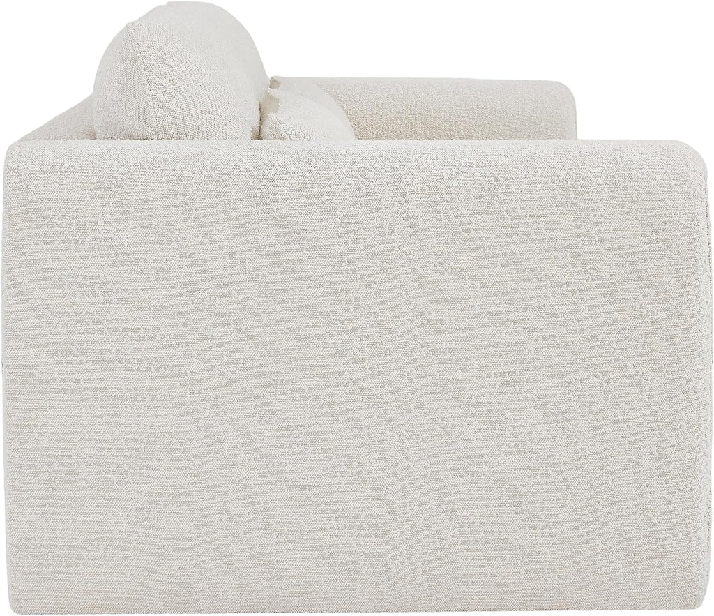 Cream boucle sofa with curved arms