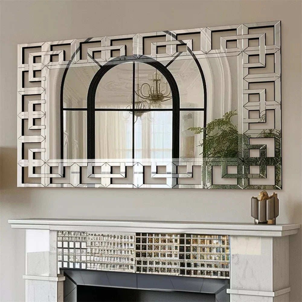Art Decorative Wall Mirror 48”×28”Rectangle Grecian Venetian Mirror Sliver Accent Mirror for Wall Decor Living Room