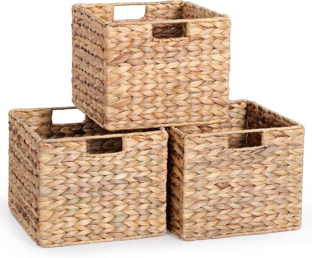 Woven water hyacinth storage baskets set of three