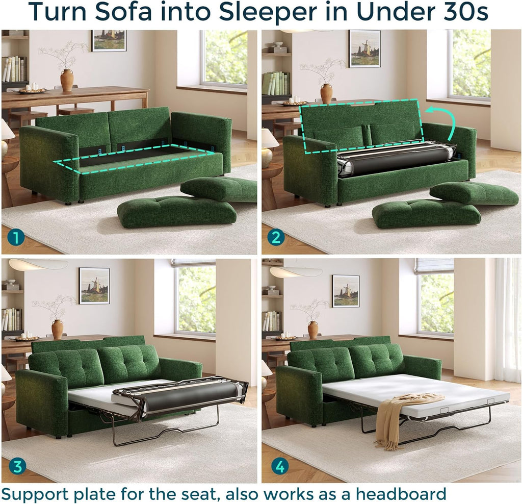 Green chenille sleeper loveseat
