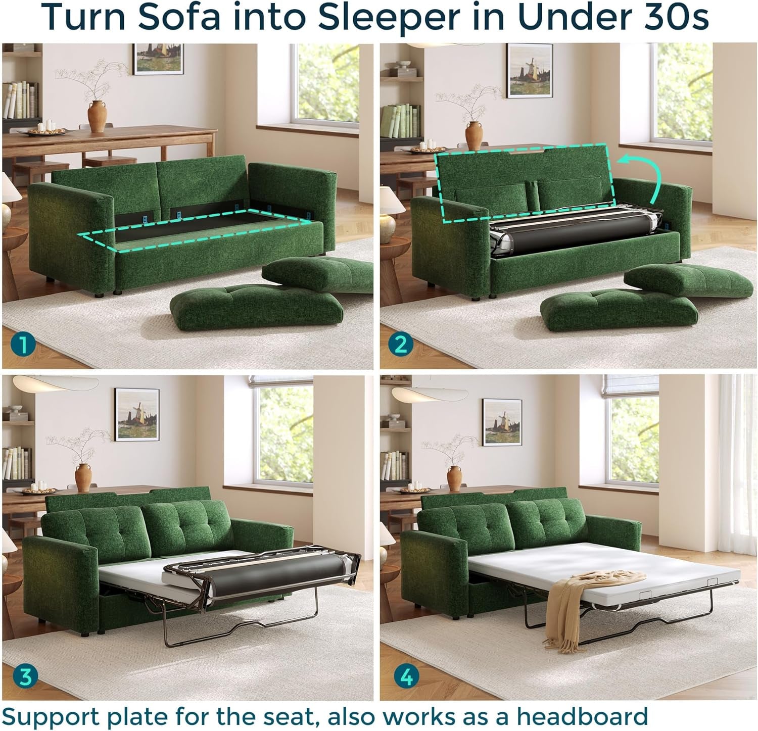 Green chenille sleeper loveseat