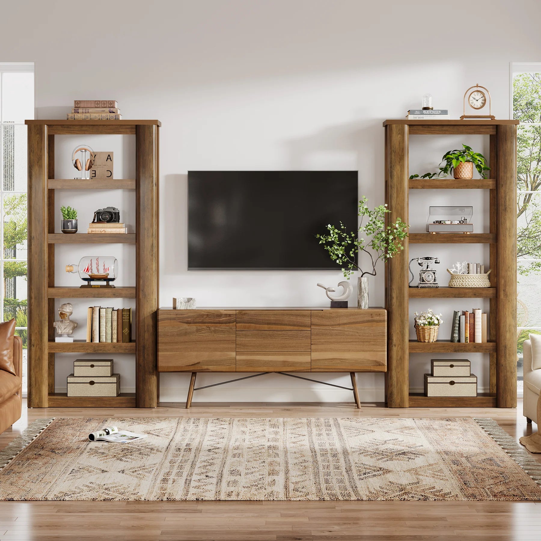 71" Tall Book Shelf, 6-Tier Open Bookshelf, Vintage Bookcase, Floor Standing Display Storage Shelves, for Study Room, Living Room, Home Office, Bedroom, Rustic Brown