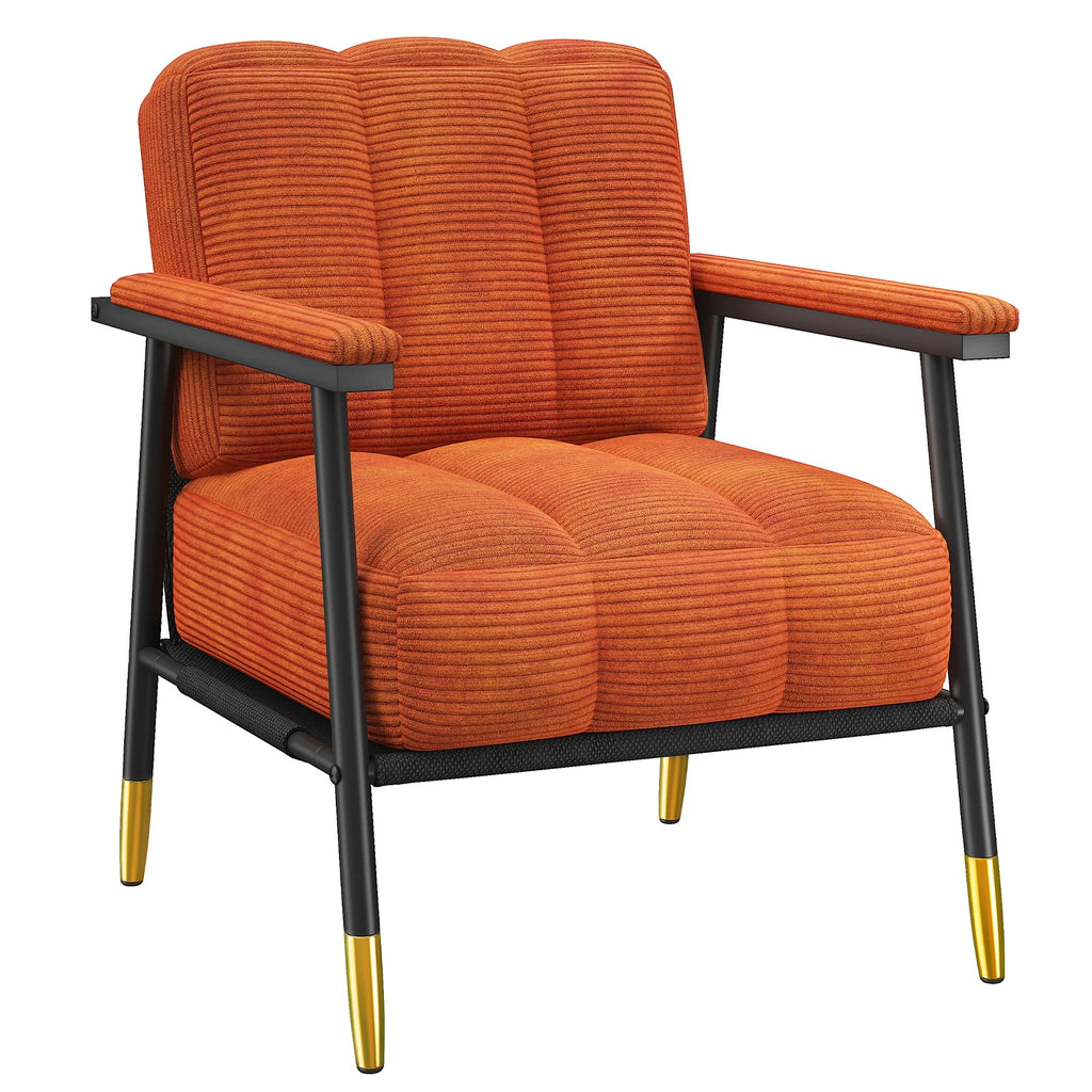 Modern Living Room Chair, Upholstered Armchair with Thick Cushion, Mid-Century Accent Chair with Metal Frame for Bedroom, Balcony and Porch