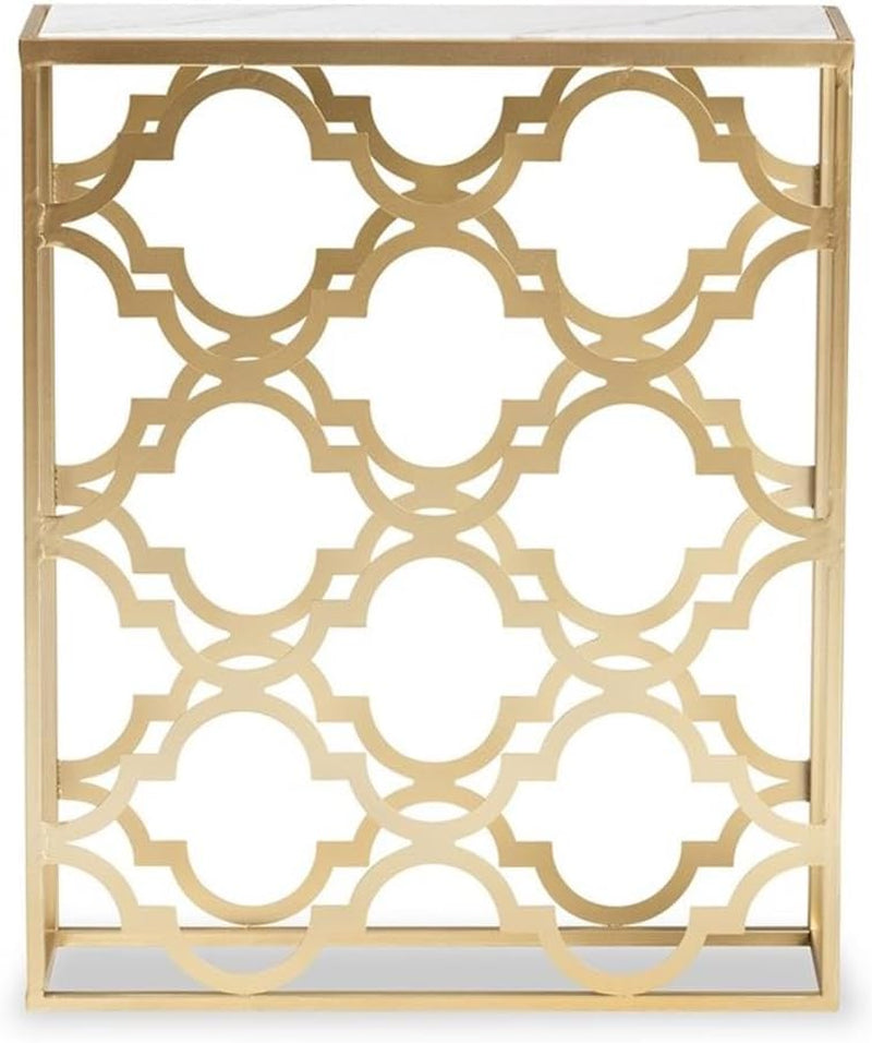 Calanthe Modern and Contemporary Gold Finished Metal Console Table with Marble Tabletop