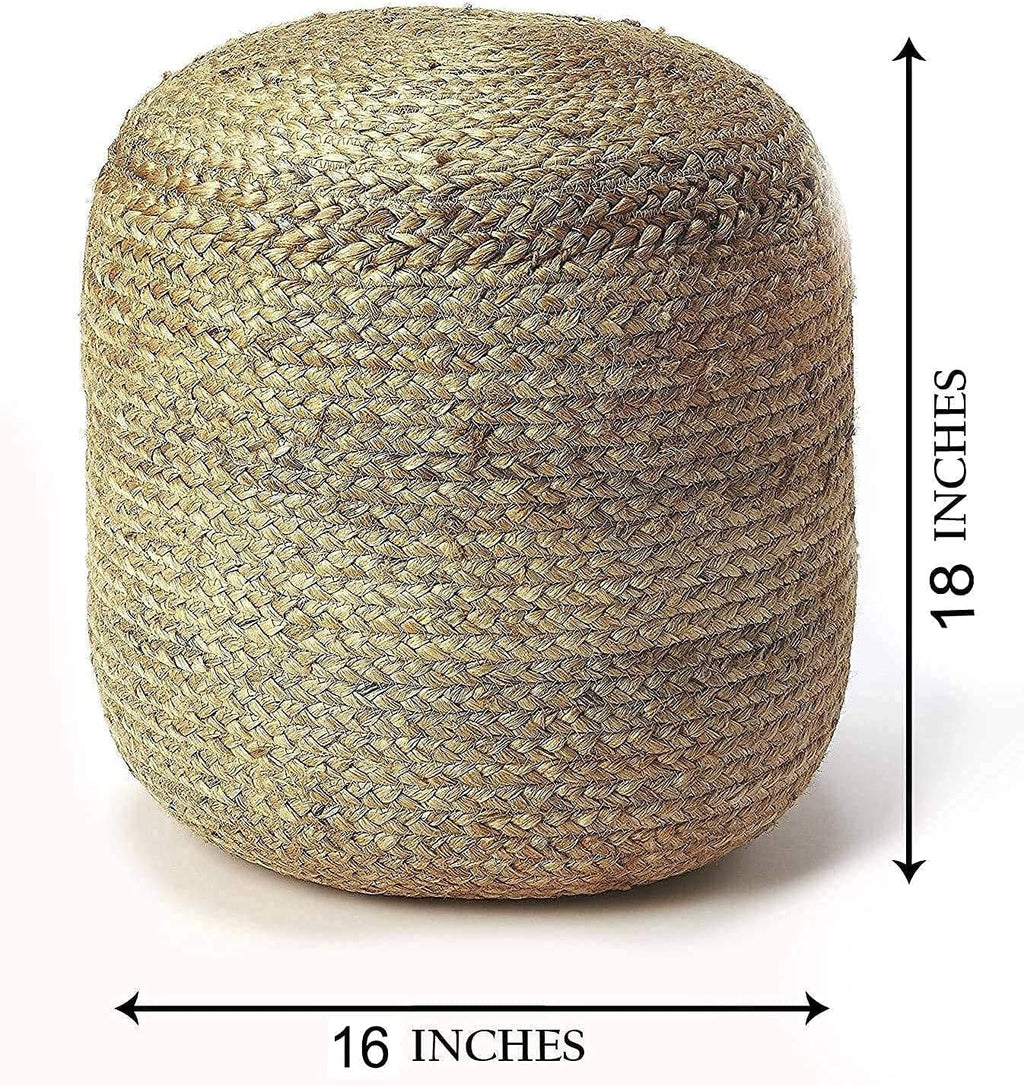 Pedestal Pouf Ottoman Hand Braided 100% Jute Pouf Foot Stool |Foot Rest for Couch Living Room Bedroom - Extra Seat for Patio (16" Diameter X 18" Height) - Natural Jute