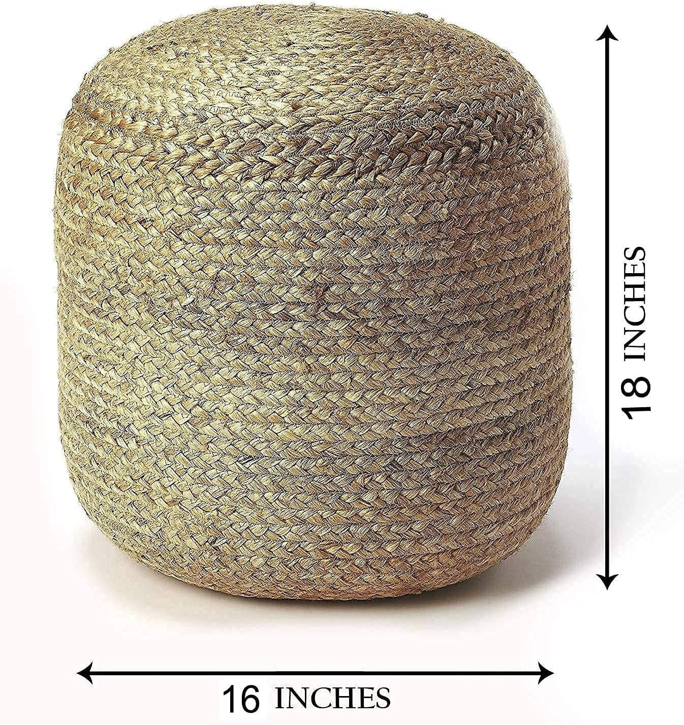 Pedestal Pouf Ottoman Hand Braided 100% Jute Pouf Foot Stool |Foot Rest for Couch Living Room Bedroom - Extra Seat for Patio (16" Diameter X 18" Height) - Natural Jute