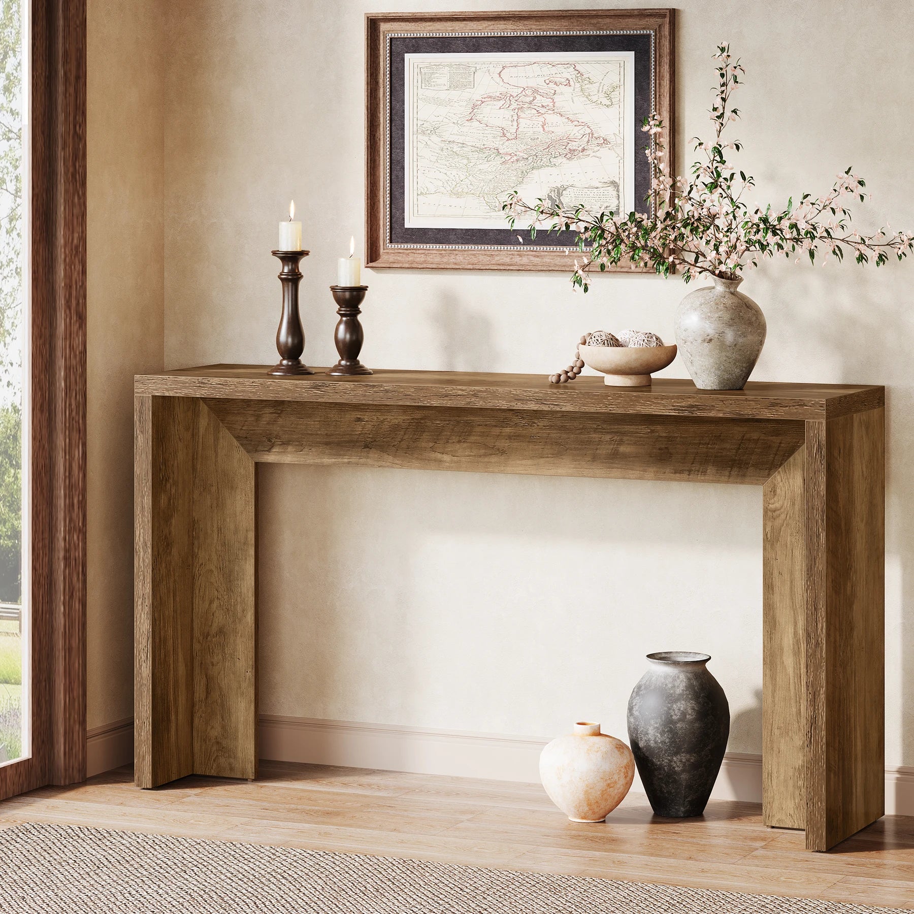 Farmhouse Console Table, 55-Inch Wooden Sofa Table with Storage for Entryway, Foyer, Hallway, Living Room, Brown
