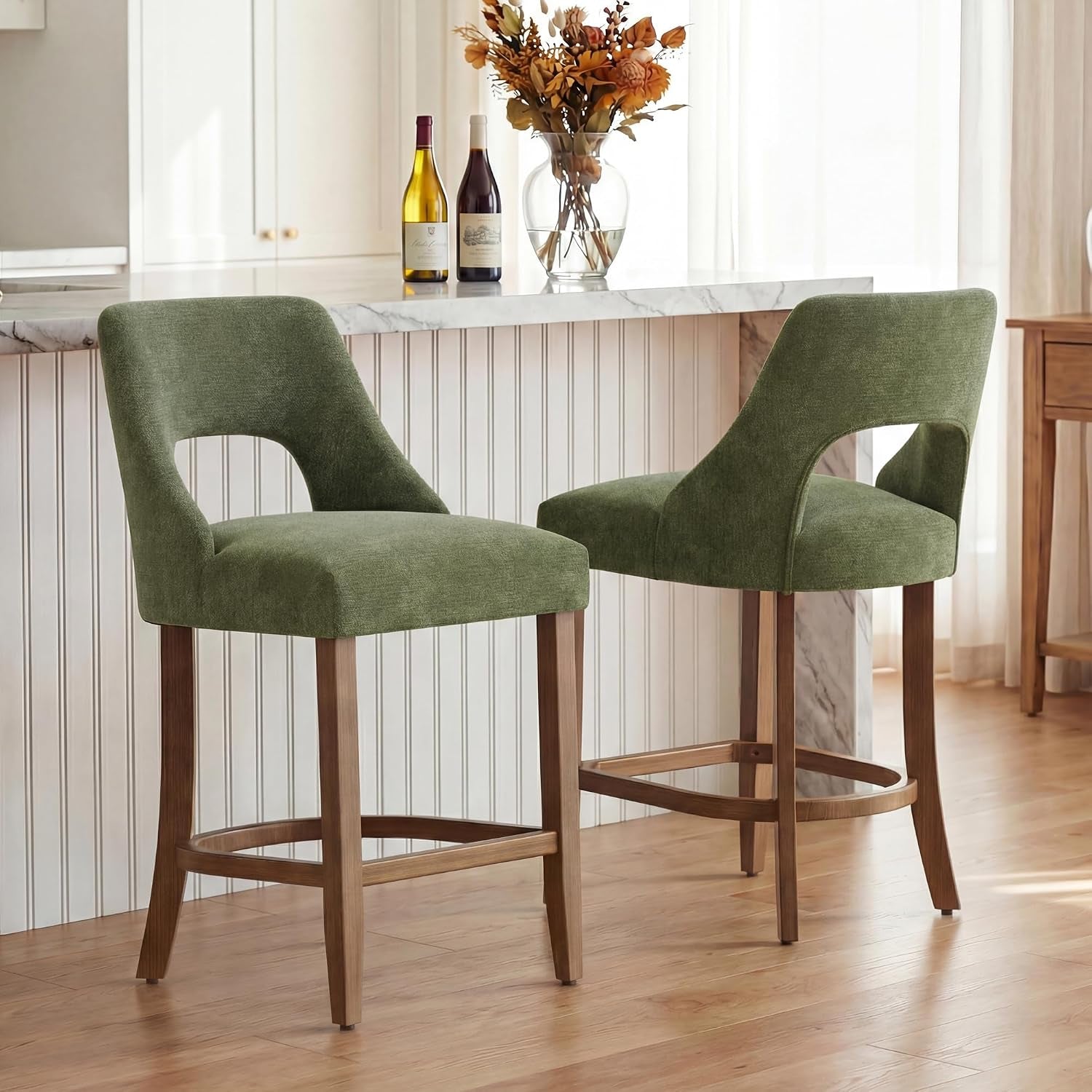 Green upholstered counter stools set of four