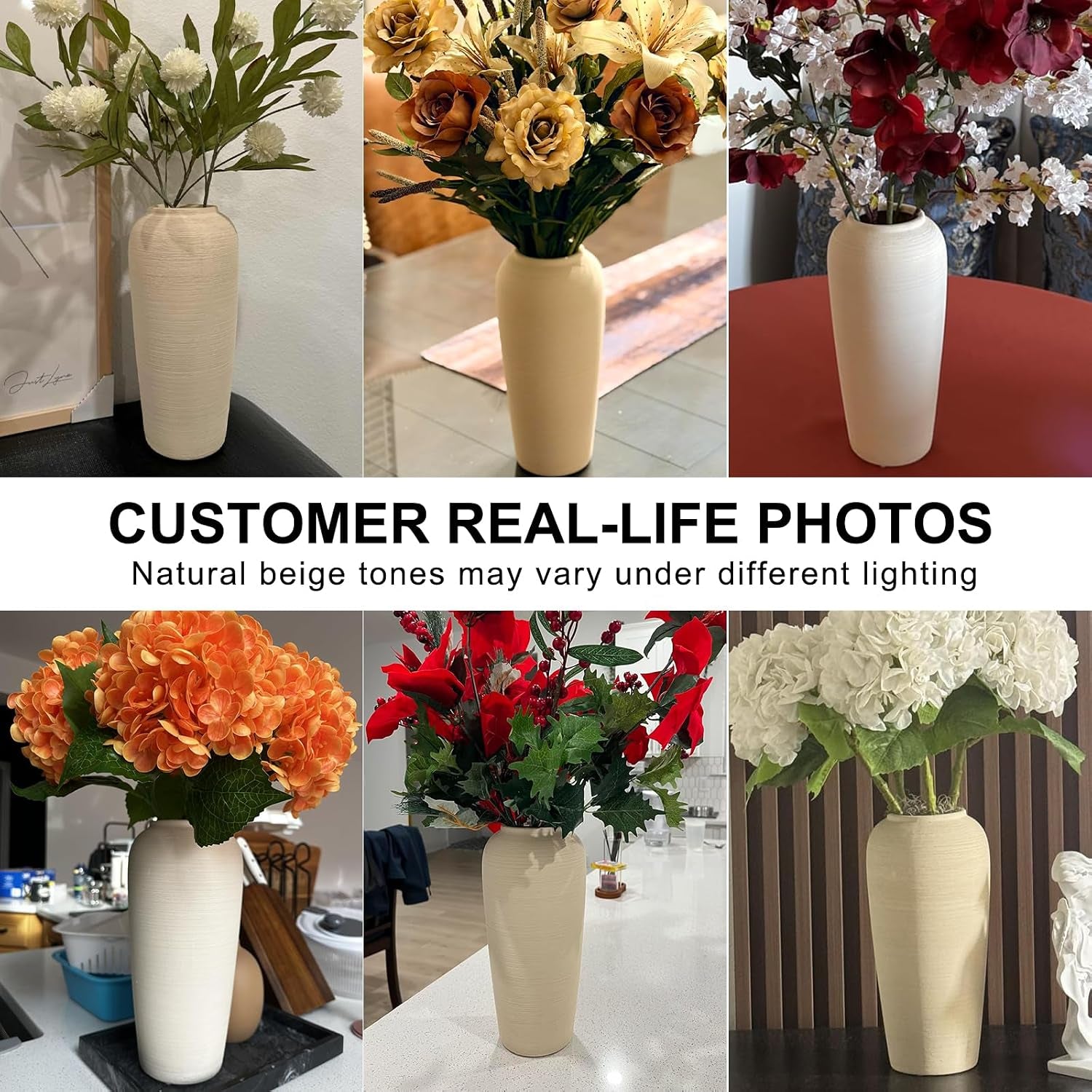 Tall Ceramic Vase 12 Inch Neutral Textured Vase,Cream Vase for Home Decor | Farmhouse Tall Ceramic Flower Vase for Dining Table,Living Room,Kitchen,Bedroom,Entryway,Christmas Gift