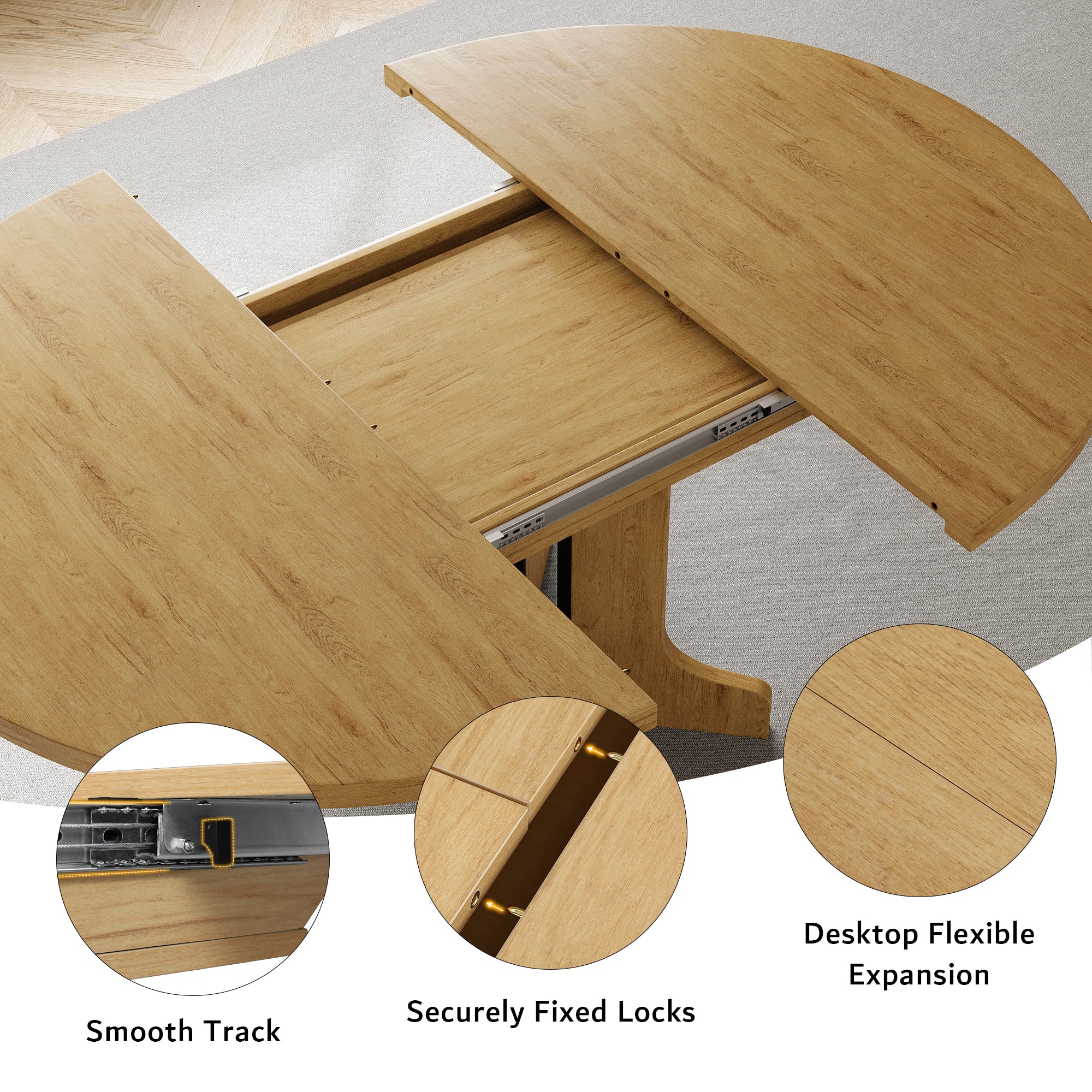 Oak extendable round dining table