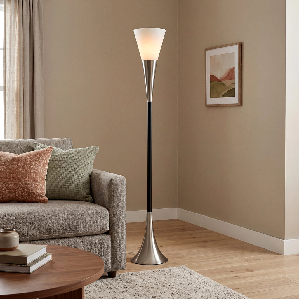 72.8" Farmhouse Floor Lamp with Sandblasted Glass Lampshade, Tall Standing Floor Lamp with Foot Pedal Switch