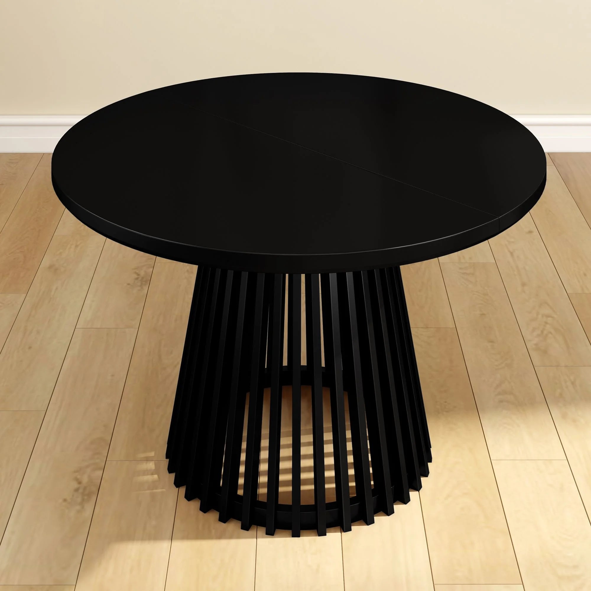 48" Lido round Dining Table, Solid Wood Minimalist Kitchen Table for 4, Black