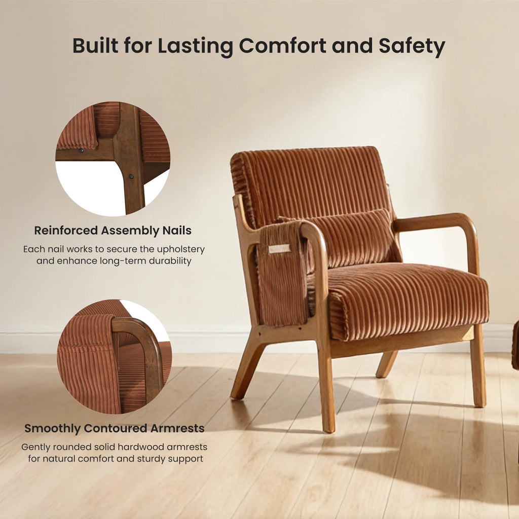 Mid-Century Solid Wood Frame Office Chair Ergonomic Armchair with Lumbar Pillow High Backrest Heavy Capacity for Office