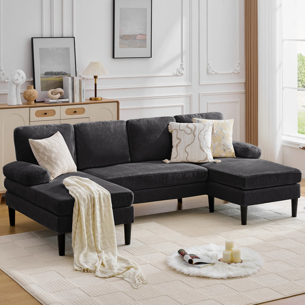 U-Shaped Sectional Sofa 4 Seater Lounge Sleeper with Removable Cushions Upholstered Couches for Living Room
