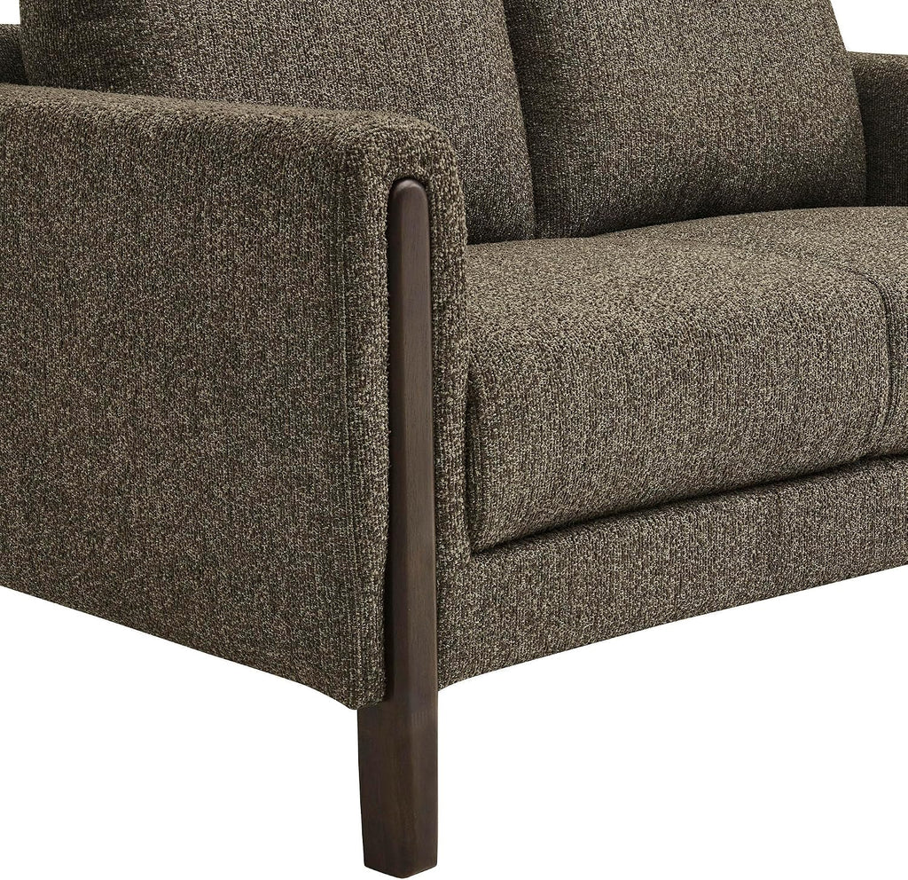 Hawken 54 Inch Boucle Loveseat in Antique Espresso with Wood Legs – Mid-Century Modern Small Space 2-Seater Sofa for Living Room, Bedroom, or Office Lounge