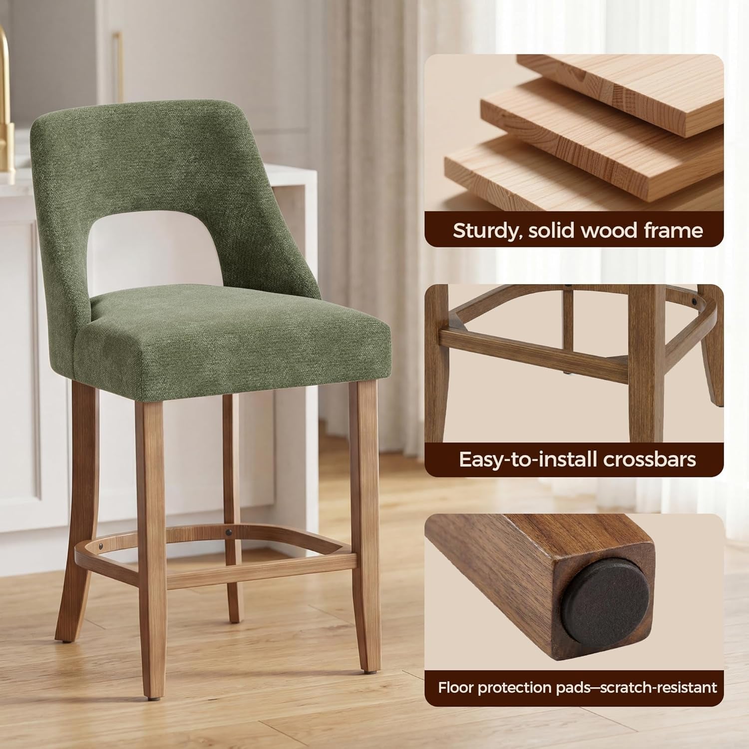 Green upholstered counter stools set of four