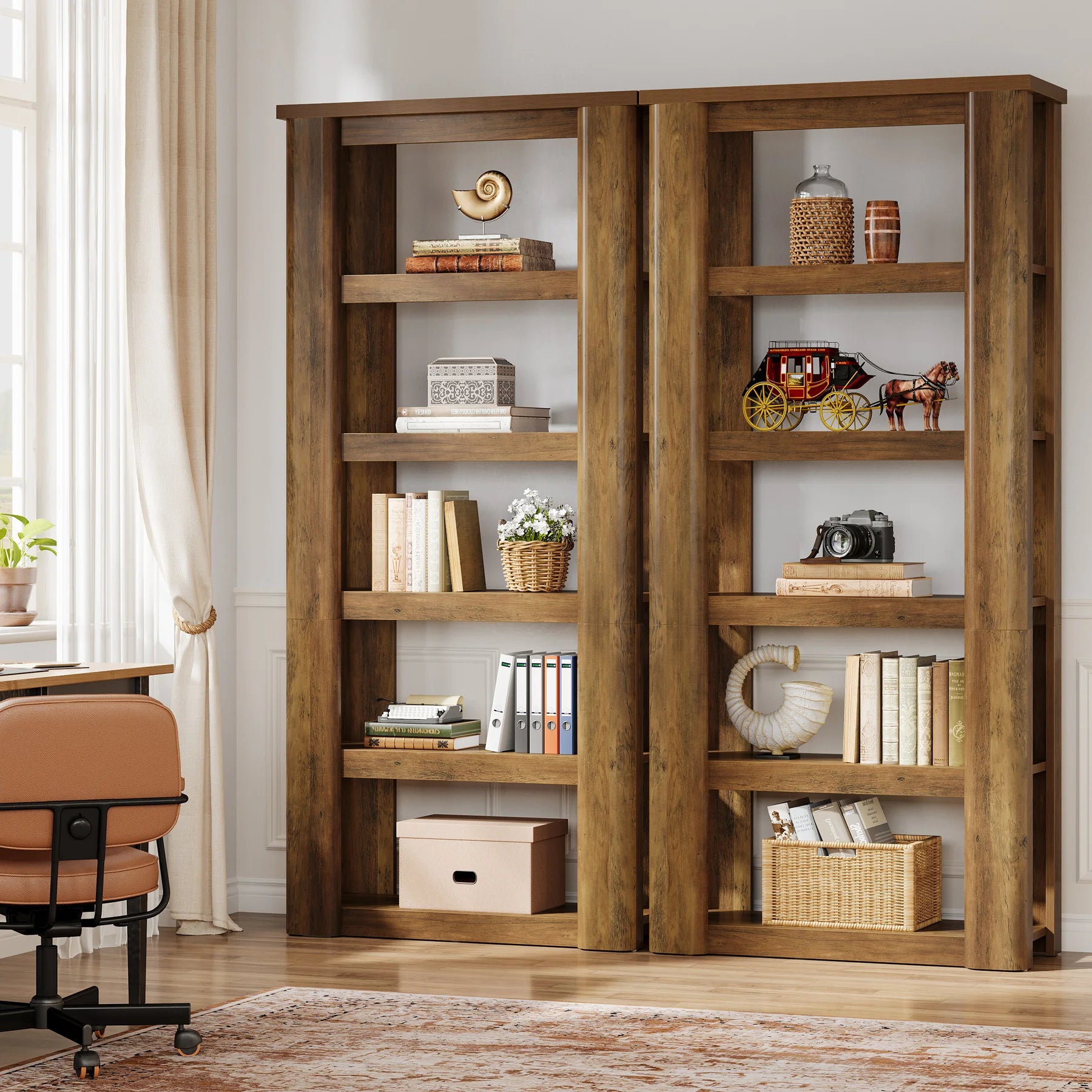 71" Tall Book Shelf, 6-Tier Open Bookshelf, Vintage Bookcase, Floor Standing Display Storage Shelves, for Study Room, Living Room, Home Office, Bedroom, Rustic Brown