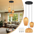 3-Light Rattan Pendant Light Rattan Chandelier Light Fixture Boho Chandelier Light Fixture Hand-Woven Bamboo Chandeliers 3-Light Bamboo Pendant Light for Living Room Dining Room (Bulb Incl.)