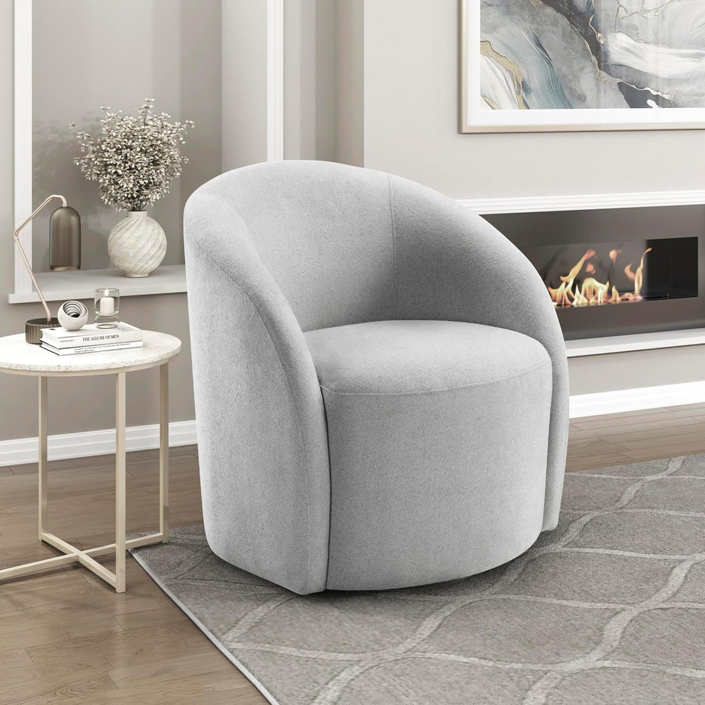 Light gray boucle swivel accent chair