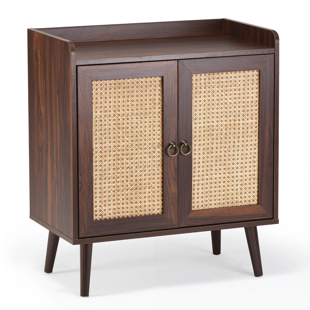 Sideboard Buffet Cabinet with Storage, Mid Century Modern Bar Liquor Cabinet with Rattan Doors for Dining Room