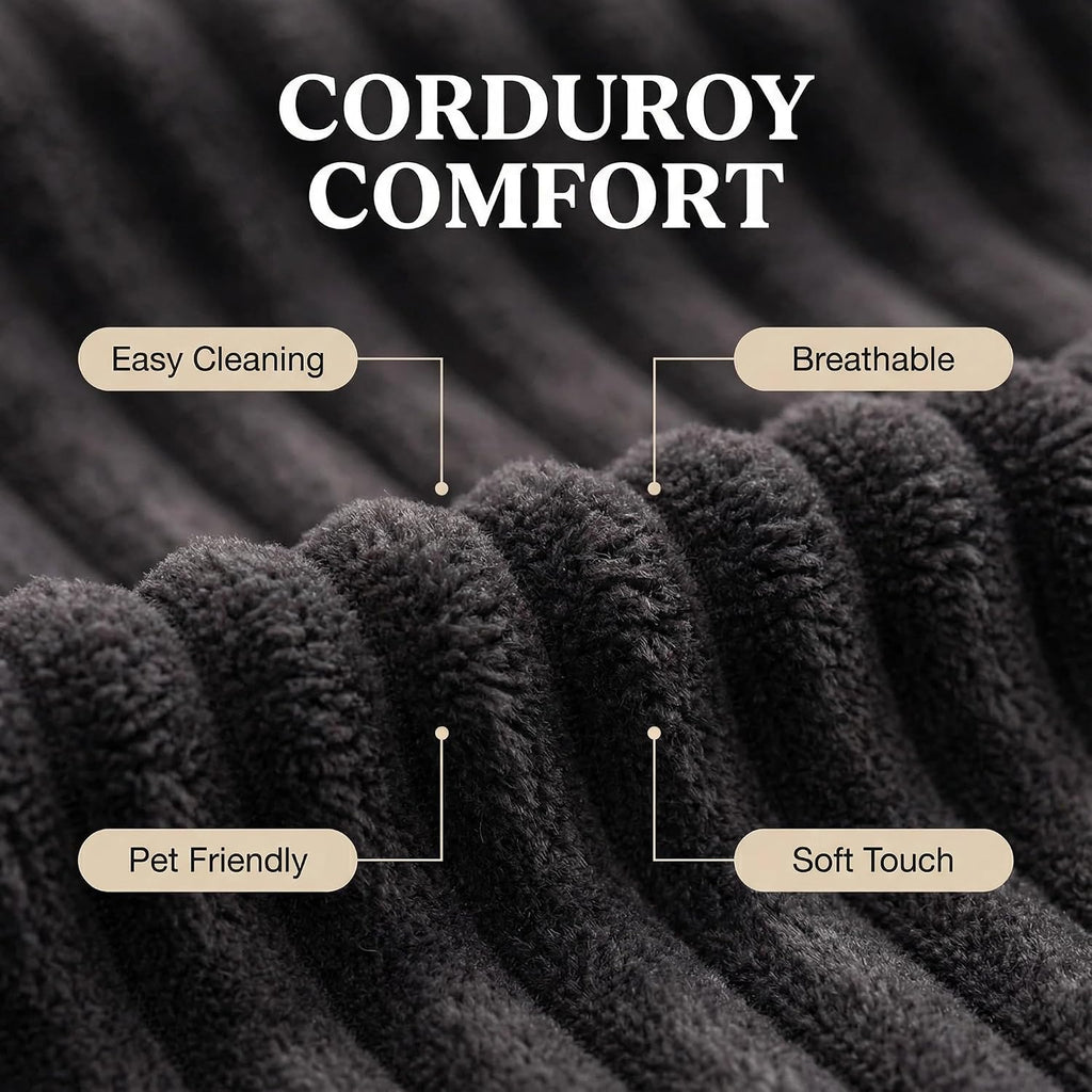 2 Seater Loveseat with Storage, 61" Corduroy Couch for Small Living Room, Bedroom, Tiny Homes & Lofts, Black