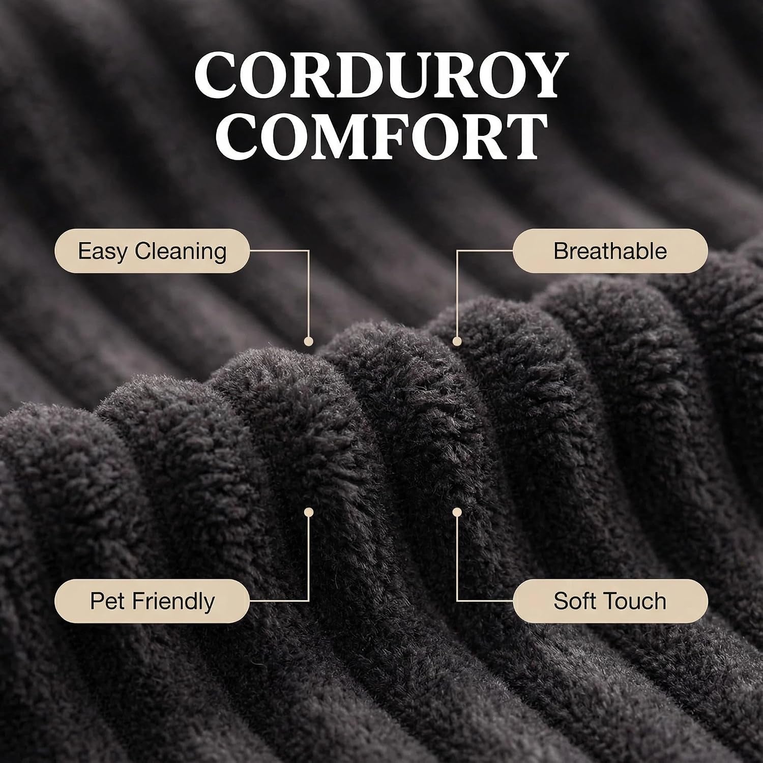 2 Seater Loveseat with Storage, 61" Corduroy Couch for Small Living Room, Bedroom, Tiny Homes & Lofts, Black