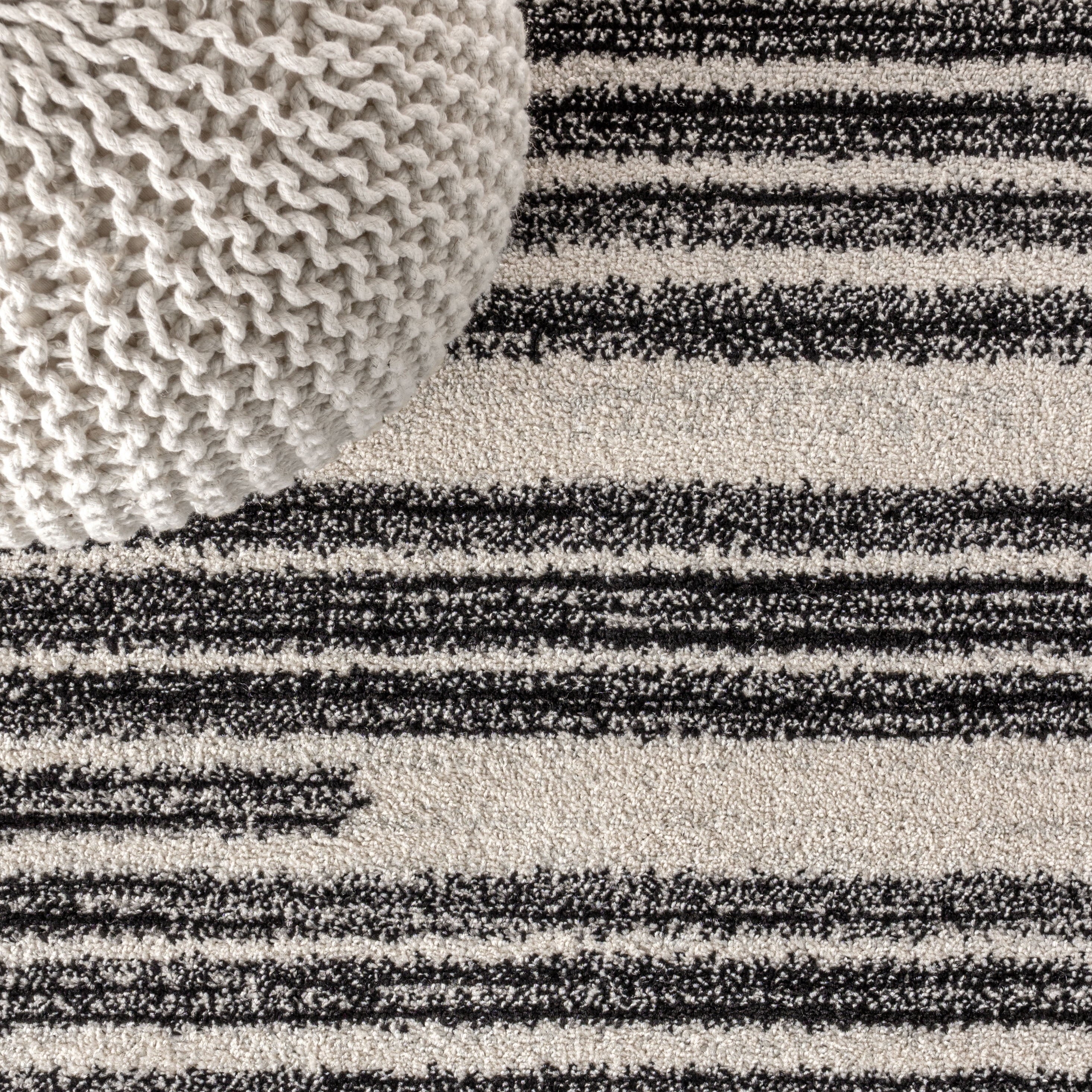 MOROCCAN HYPE 8 X 10 Area Rug, Khalil Berber Stripe - Cream/Black, MOH207A-8