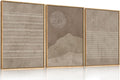 Large Mid Century Tan Beige Framed Canvas Wall Art Set-16"X24"X3 | Neutral Geometric Lines Dots Shapes Wall Decor,Abstract Boho Sunset and Mountain Artwork for Living Room,Bedroom,Office