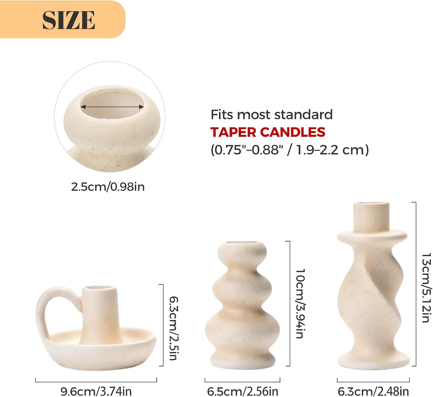 Ceramic Taper Candle Holders, Nordic Candlestick Holder Set of 3 | Cream White Modern Decorative Candle Stand for Home Decor, Dining Table Centerpiece, Housewarming Gift