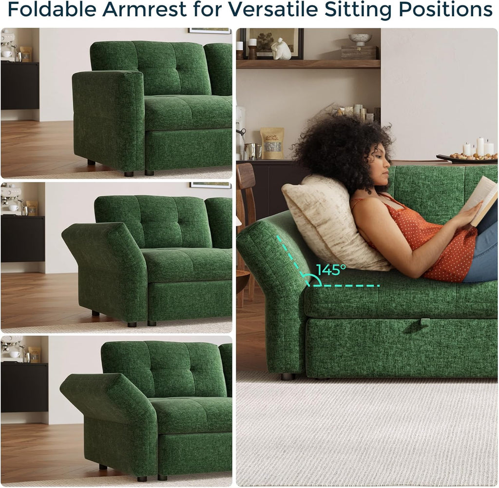 Green chenille sleeper loveseat