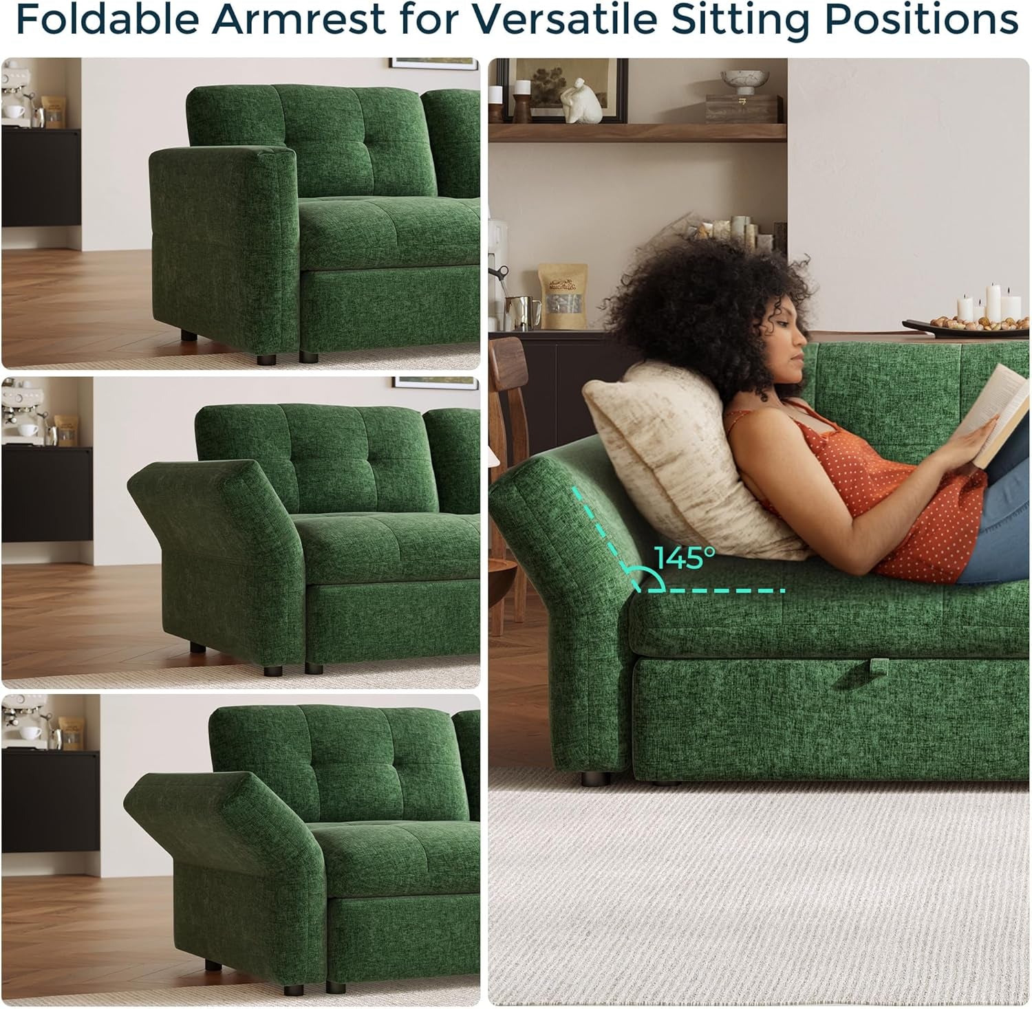 Green chenille sleeper loveseat