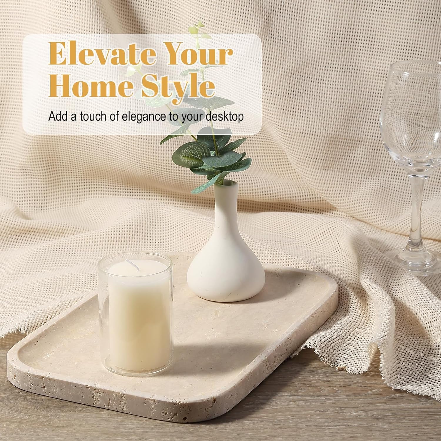 Beige travertine stone vanity tray