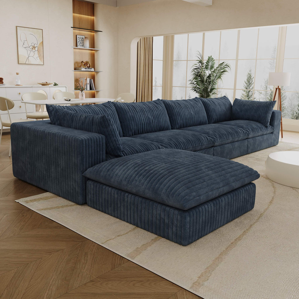 157.6” Corduroy Modular Sectional Sofa,L Shaped Sectional Sofa Couches with Movable Ottoman Chaise,Deep Seat Comfy Cloud Sofa for Living Room,Blue