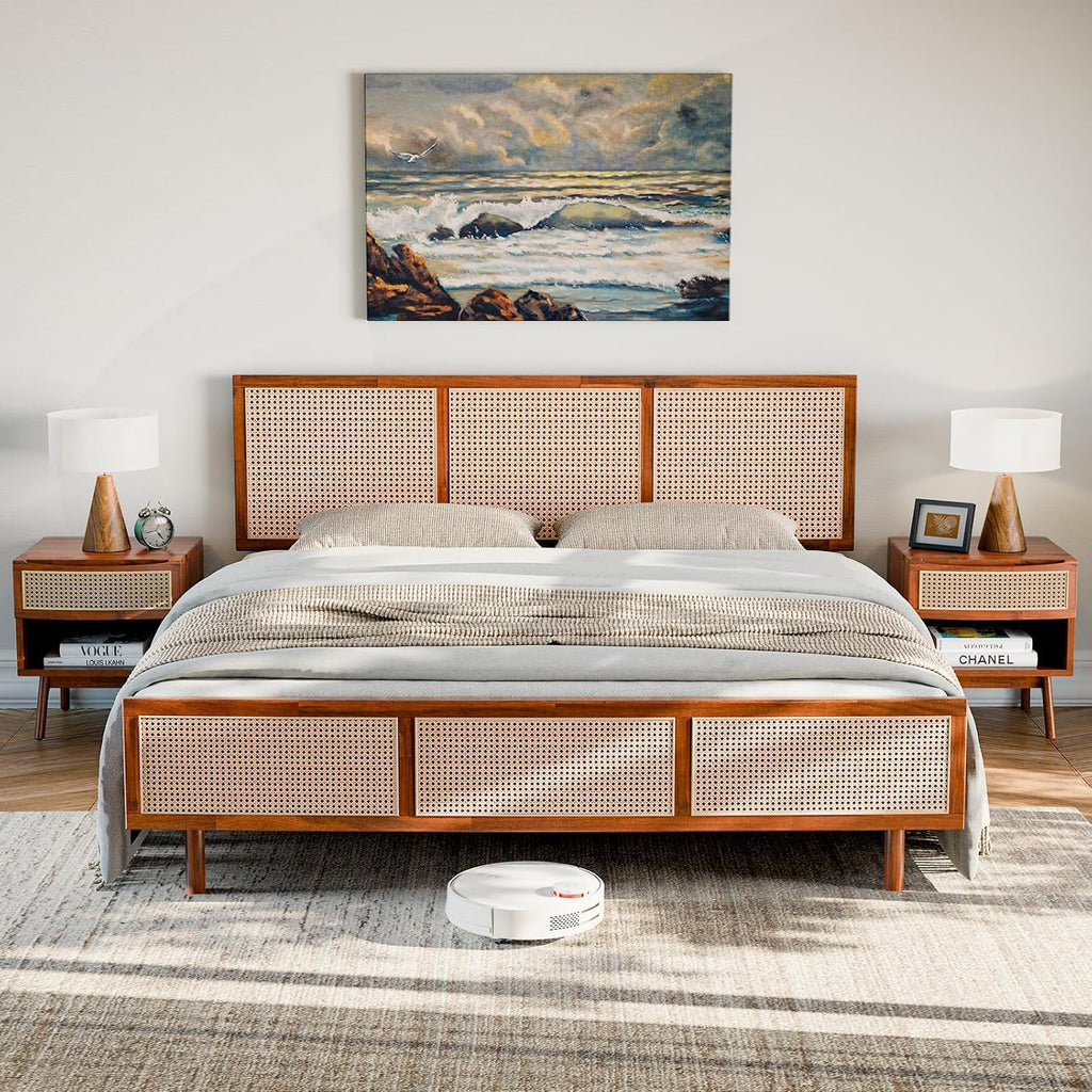 Dark chocolate acacia wood king bed frame