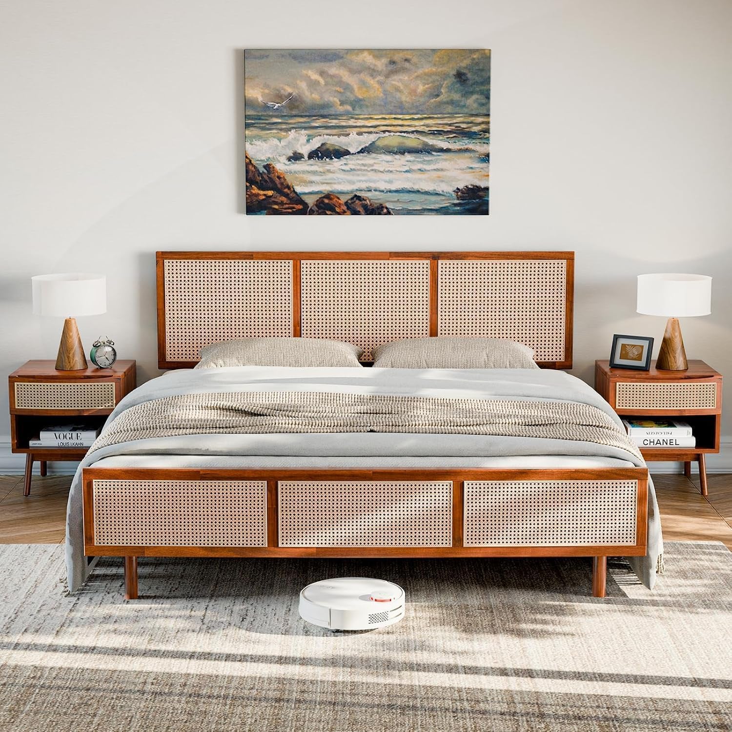 Dark chocolate acacia wood king bed frame