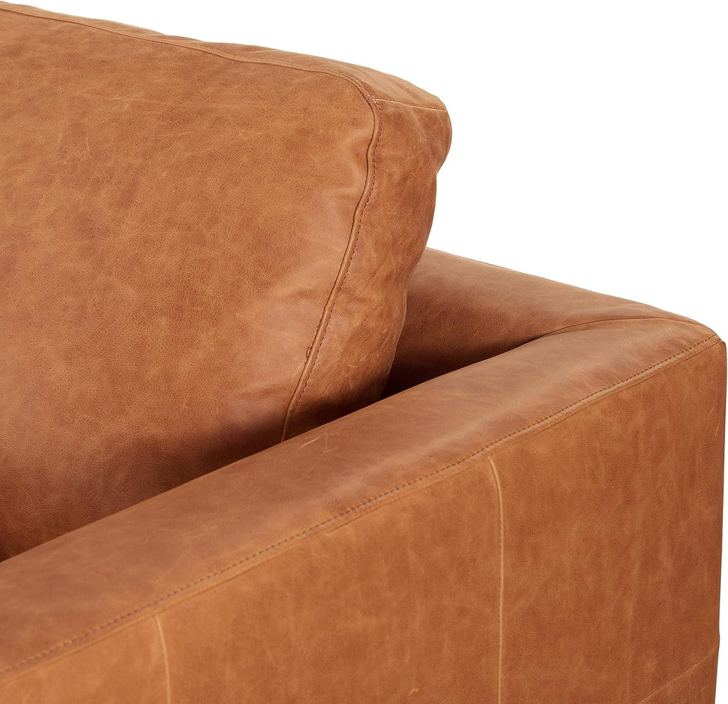 POLY & BARK Calle Left-Facing Sectional Sofa, Full-Grain Pure-Aniline Italian Leather, Cognac Tan, Solid Wood Legs