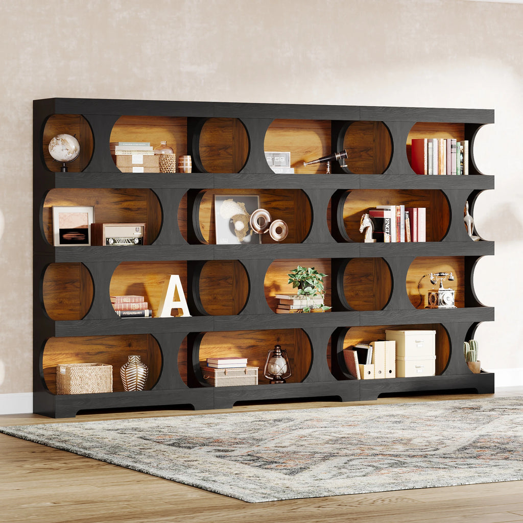 71" Tall Bookcase, 4-Tier S-Shaped Bookshelf, Wood Decorative Storage Shelving, Modern Freestanding Display Shelves