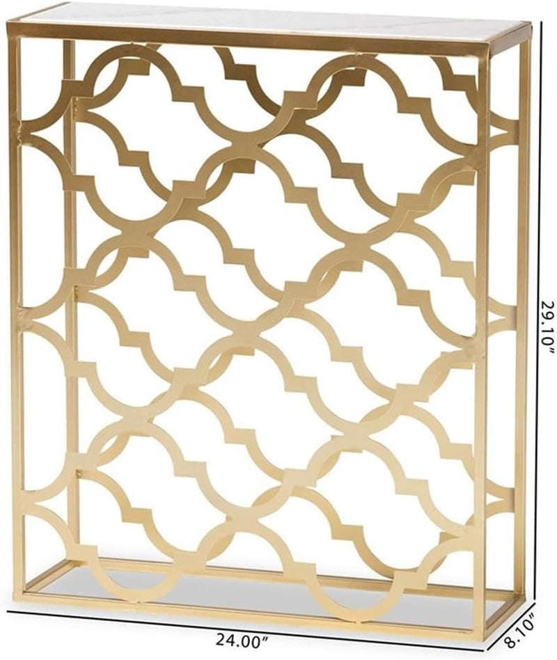 Calanthe Modern and Contemporary Gold Finished Metal Console Table with Marble Tabletop