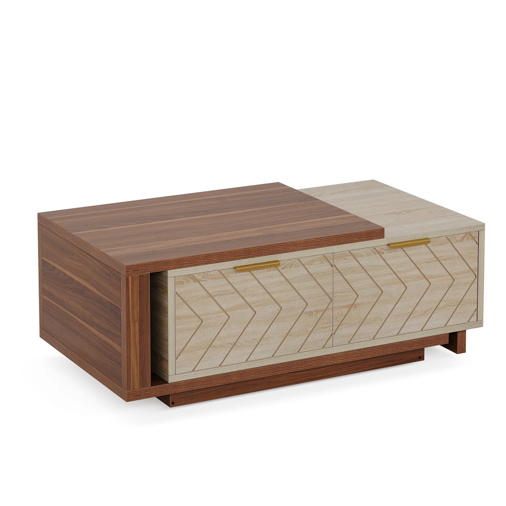 Extendable wood coffee table with storage drawers