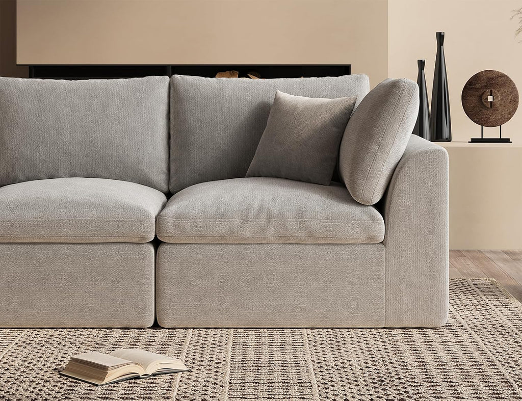 110" Cloud Sectional Couches for Living Room, Boneless L-Shape Couch with Ottoman, 3 Seater Modular Sectional Sofa, Light Grey