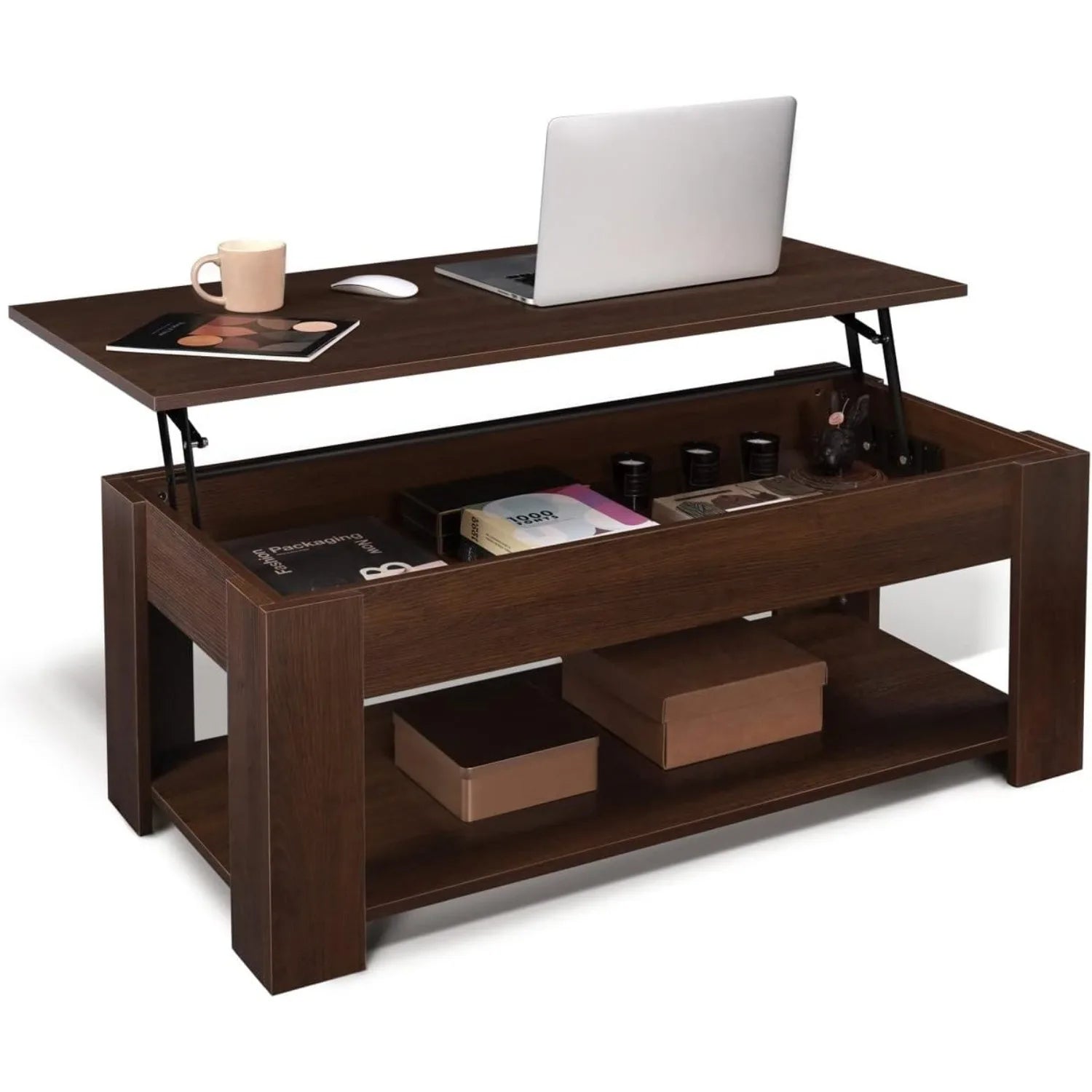 41" Lift Top Coffee Table with Hidden Storage Compartment & Rising Tabletop