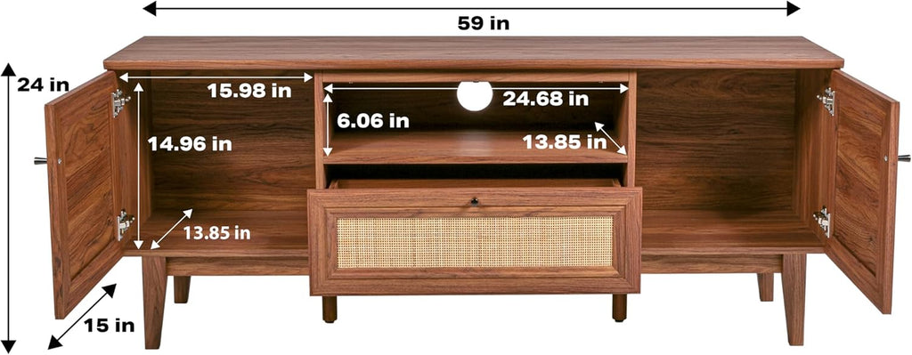 Walnut woven cane media console