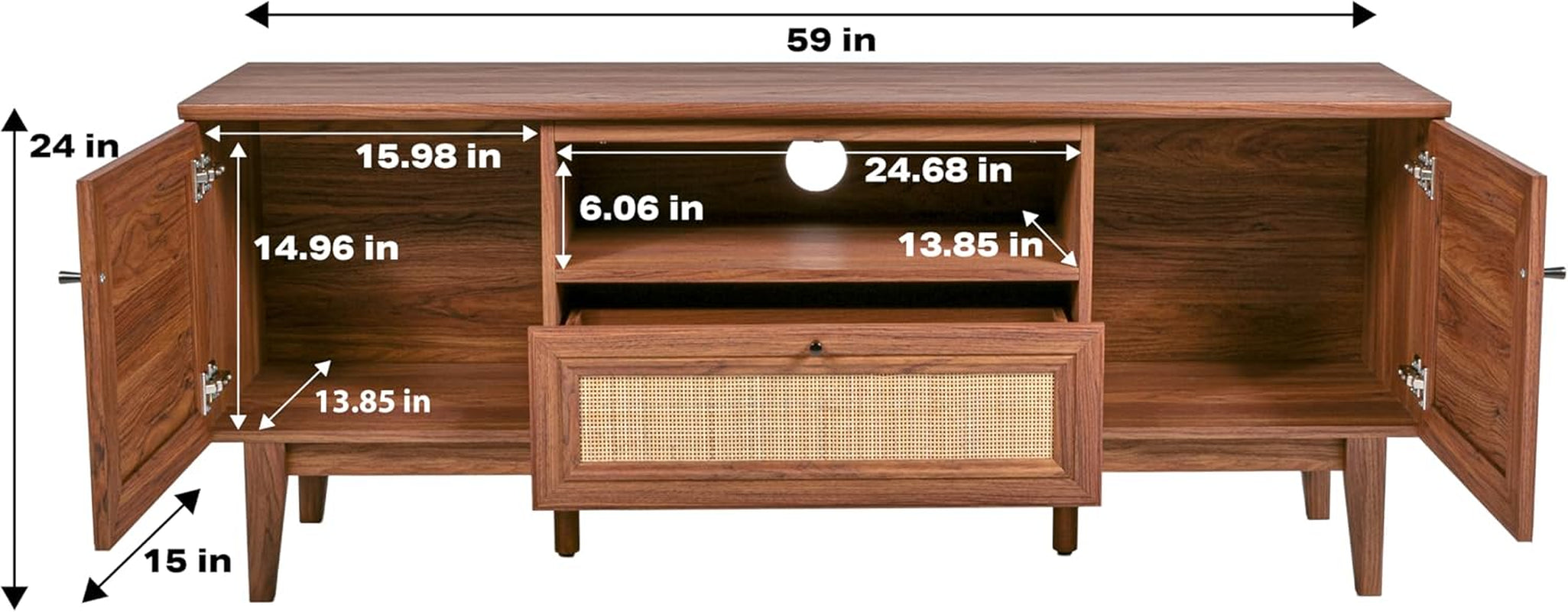 Walnut woven cane media console