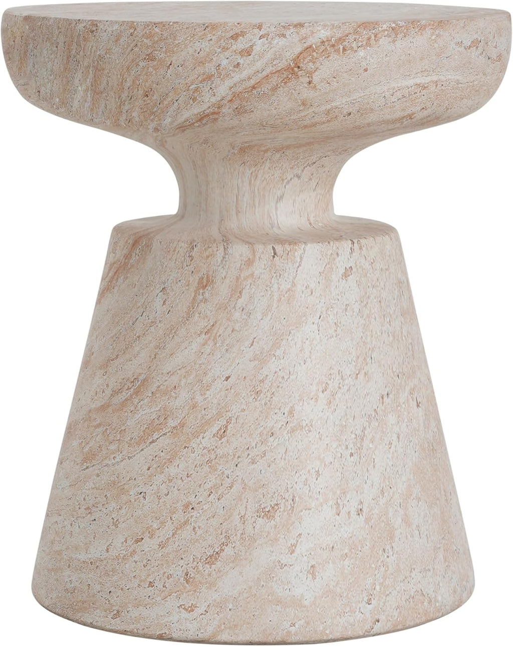 Jaym 20.5" H Indoor Outdoor Accent Side Table, Patio Decorative End Table, round Top Lightweight Concrete Garden Stool for Patio Balcony & Garden Decor, Travertine
