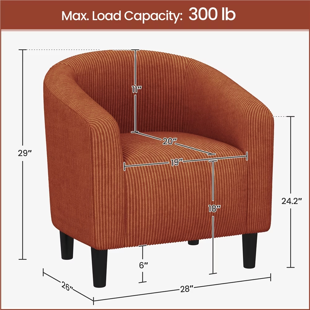 Corduroy Fabric Accent Barrel Chair with Elastic Foam Fills, Brick Red