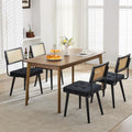 Natural Rattan Dining Chairs Set of 4, Linen Upholstered Kitchen Chairs with Tall Cane Backrest, Wood Legs, Mid Century Dining Room Chairs for Kitchen, Restaurant, Living Room(Velvet | Black)