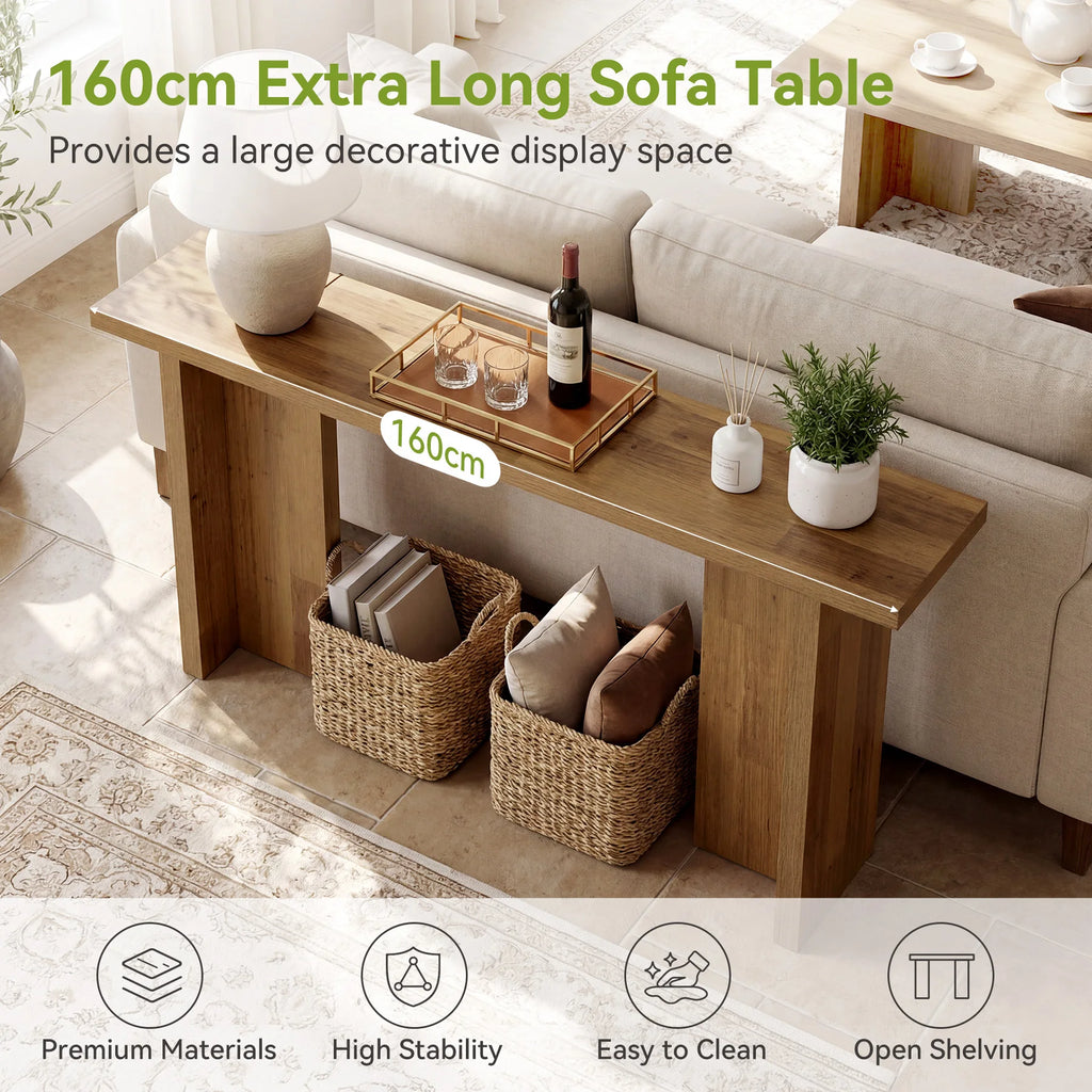 63 Inch Modern Console Table, Narrow Entryway Table with Wood Grain, Minimalist Sofa Table for Living Room, Hallway, Foyer, Entryway, Rustic Oak